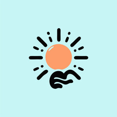 Minimalist Sun and Waves Vector Illustration
