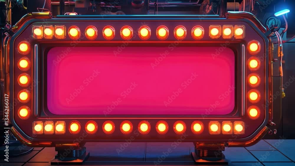 Poster bright neon frame with colorful lights and empty space for custom text or images in a modern retro a