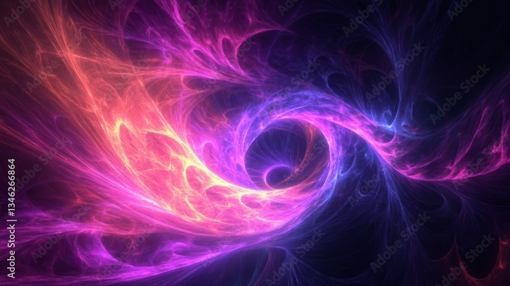 Poster vibrant abstract neon fractal background with glowing swirling patterns and futuristic light effects