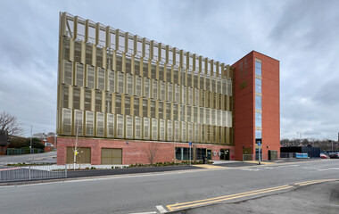 Newcastle-under-Lyme, Staffordshire-united kingdom March, 09, 2025 modern multi storey car park recently completed construction