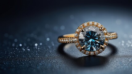 Fototapeta premium Jewelry diamond against a blue, textured background