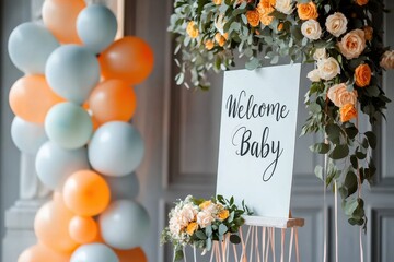 Festive baby shower celebration in a charming venue with pastel balloon decor and floral arrangements for an unforgettable experience