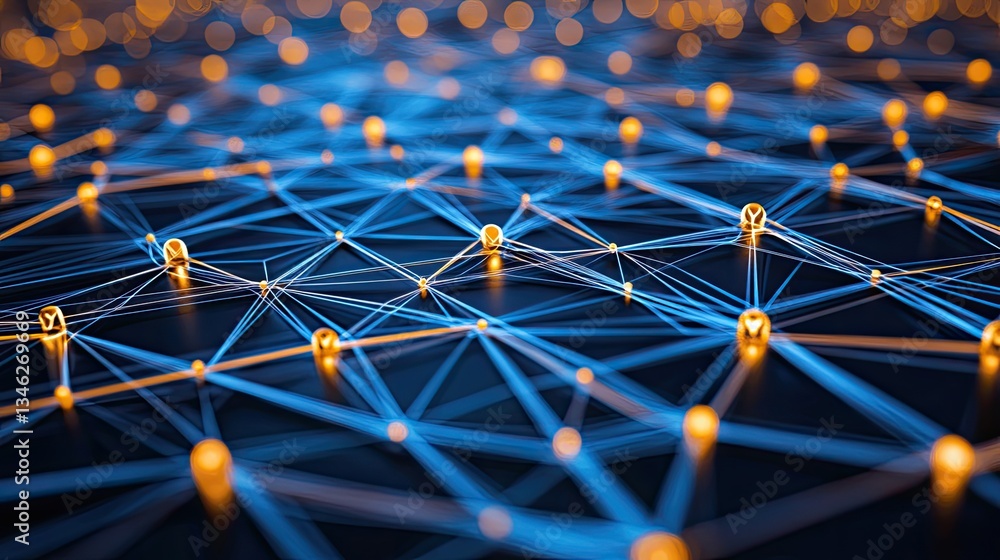 Poster abstract network connections with illuminated nodes and lines
