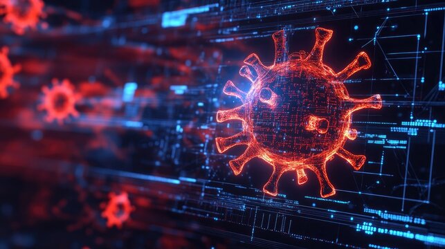 Abstract Visualization of Coronavirus with Digital Technology Elements