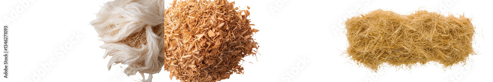 Poster on a white background a pile of straw is isolated and its texture is visible