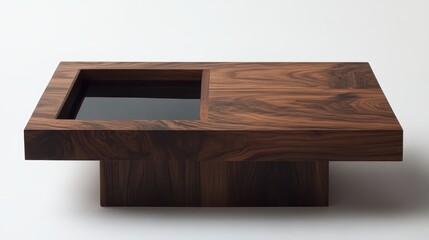 A minimalist coffee table with a hidden storage compartment under a movable top