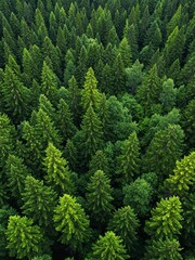 Fototapeta premium A dense aerial view of a lush green coniferous forest
