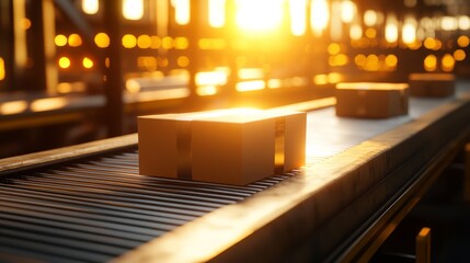 Golden Hour Logistics: Packages on a Conveyor Belt
