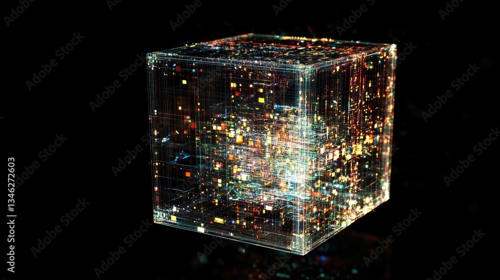 Aufkleber abstract cube with colorful particles and light reflections