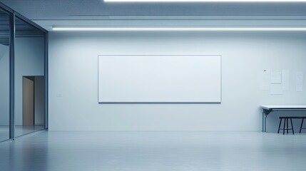 Minimalist Modern Office Space with Blank White Wall and Table