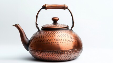 Copper teapot with decorative patterns and curved spout