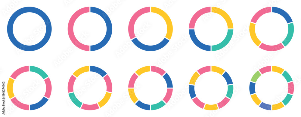 Poster pie charts diagrams. different color circles. donut and pie chart infographic elements set. colorful
