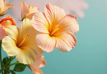 Peach and Yellow Hibiscus Flower Cluster