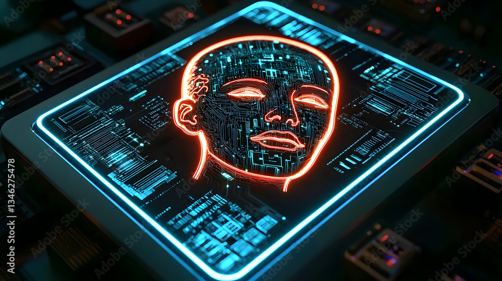 Aufkleber digital mind: a futuristic illustration depicts the concept of artificial intelligence with a glowin