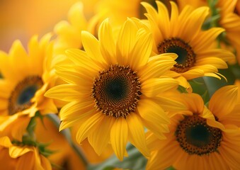 Fototapeta premium Vibrant sunflowers basking in golden sunlight.