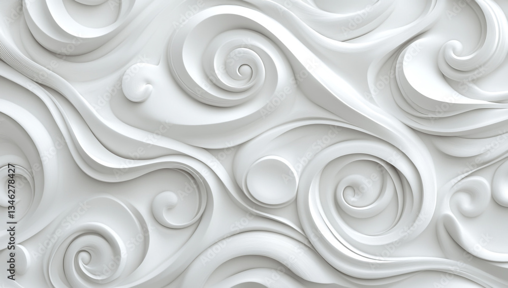 Poster white background with waves and swirls, seamless pattern, paper texture, detailed and intricate desi