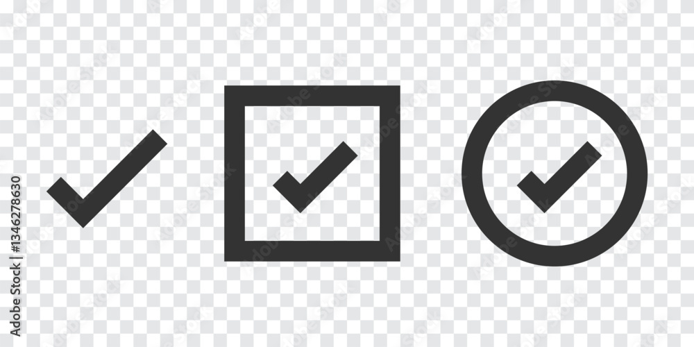 Poster three black check marks: a check, a check in a square, and a check in a circle. check marks symboliz