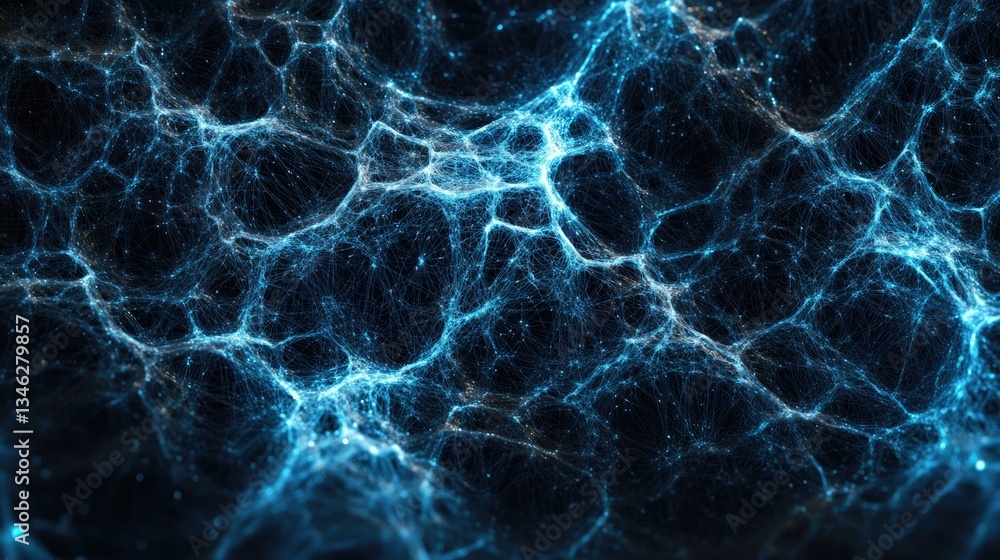 Poster abstract blue neon network texture with intricate cell structure