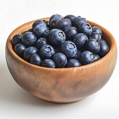 Fresh Blueberries in a Wooden Bowl on a White Background