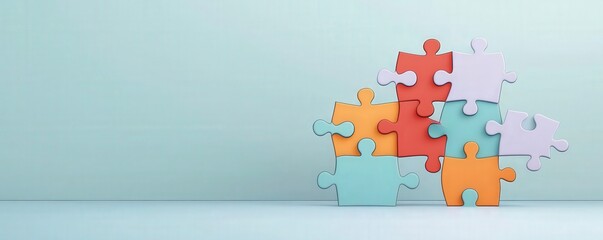 Fototapeta premium Strategic planning leadership optimization concept. Colorful puzzle pieces stacked on a light background.
