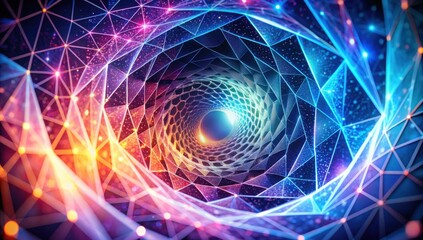 Fototapeta premium A vibrant, swirling vortex of colorful geometric patterns and lights, creating a mesmerizing, digital art effect.