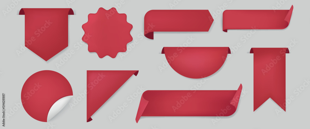 Poster collection of red ribbons and labels. red ribbons in various shapes. red labels for decoration. red 