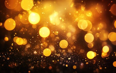 Golden Christmas lights blur into a bright, bokeh-filled holiday glow