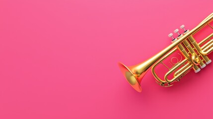 Golden Trumpet on Vibrant Pink Background for Music, Concerts, and Festive Celebrations
