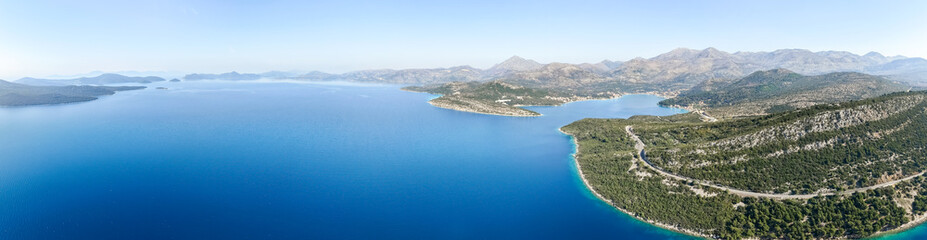 Obraz premium Aerial panorama of Adriatic coastline near a small town Slano, Dalmatia region, Croatia