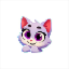 Obraz premium Pixel playful kittens. Little yak cats smiling cutely. Friends for a child. Retro images of kittens. Kitten icons.