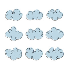 Nature blue clouds icon shape set isolated.