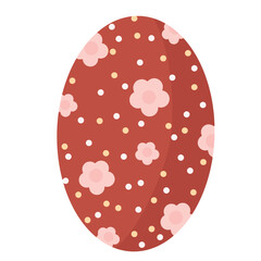 A decorative maroon Easter egg with a floral pattern and polka dots. The soft pastel tones and flat design create a fresh and festive spring atmosphere. Perfect for digital graphics and holiday theme.
