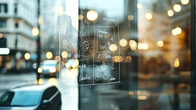 Close-up of a hypothesis written on a glass window with markers