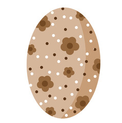 A flat-style Easter egg illustration with a floral and polka dot pattern in soft brown tones. The elegant yet playful design makes it ideal for seasonal decorations, greeting cards, and digital use.