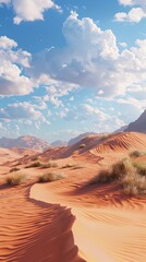 Naklejka premium Desert landscape with towering sand dunes, 4K hyperrealistic photo