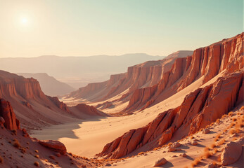 Naklejka premium Sandstone Cliffs and Dunes in a Desert Valley