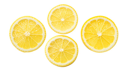 Fresh lemon slices isolated on white and transparent background.