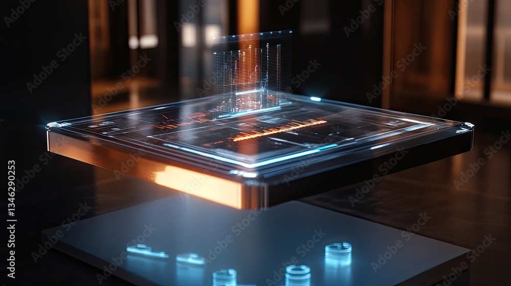 Poster futuristic technology with holographic interface and data visualization