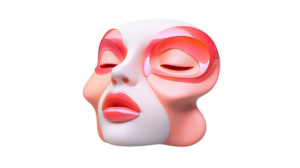 Vibrant pink mask on green backdrop,  study in color and contrast pink