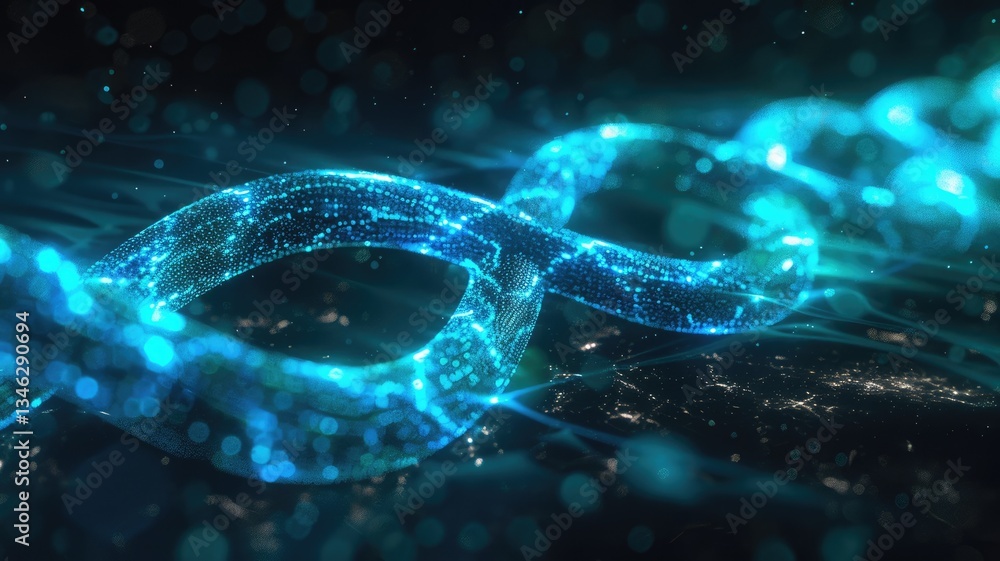 Poster abstract digital infinity loop made of light and particles. abstract artwork of infinity loop or num