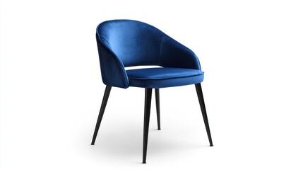 Modern blue velvet dining chair isolated