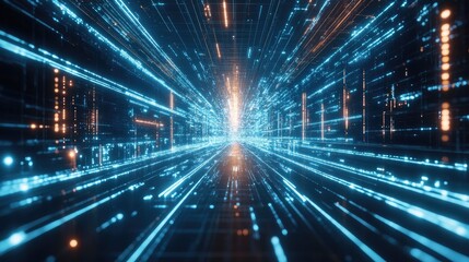 Dynamic Stream of Light and Color in a Futuristic Digital Space