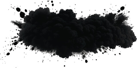 Abstract Black Smoke and Dust Explosion Spreading Dramatically Against a Stark White 
Background in a High-Contrast Surreal Concept Illustration
