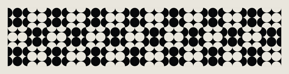 Midcentury modern style circle pattern in black and white. Graphical illustration for a unique wall decor, banners, textiles and interior design. 