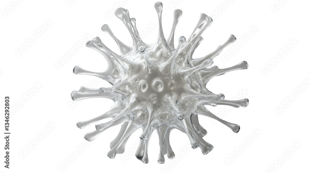 Poster glass virus cell rotating on transparent background with copy space