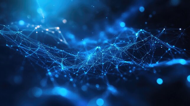 Abstract Blue Network Connections in Digital Space with Light Effects - Powered by Adobe