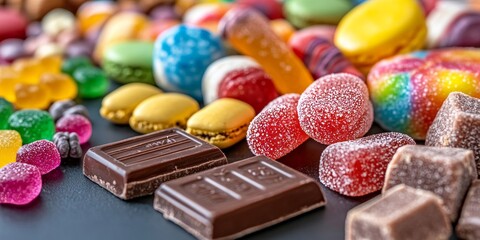 Assortment Of Colorful Candy, Chocolate Bars With Vivid Colors And A Sweet Taste, 4K Photography.