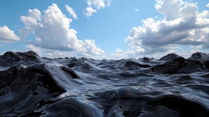 Fototapeta premium Vast Ocean Waves Under Dramatic Clouds and Blue Sky Scene