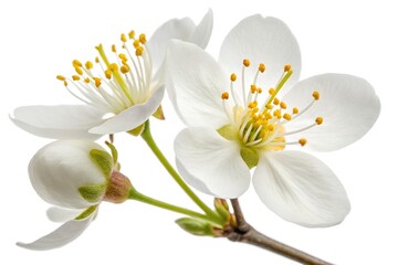 Jasmine flower isolated on white background with clipping path, symbol of Mothers day in thailand. 