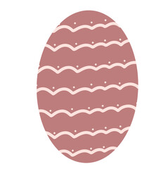A decorative Easter egg in red brown, featuring symmetrical wavy patterns and tiny dots in beige. The calm color palette adds a touch of rustic charm.